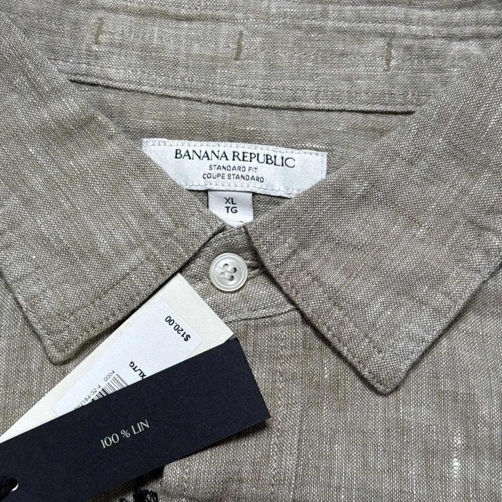 NWT Banana Republic Linen Men's Standard Poplin Button Up Shirt Size XL